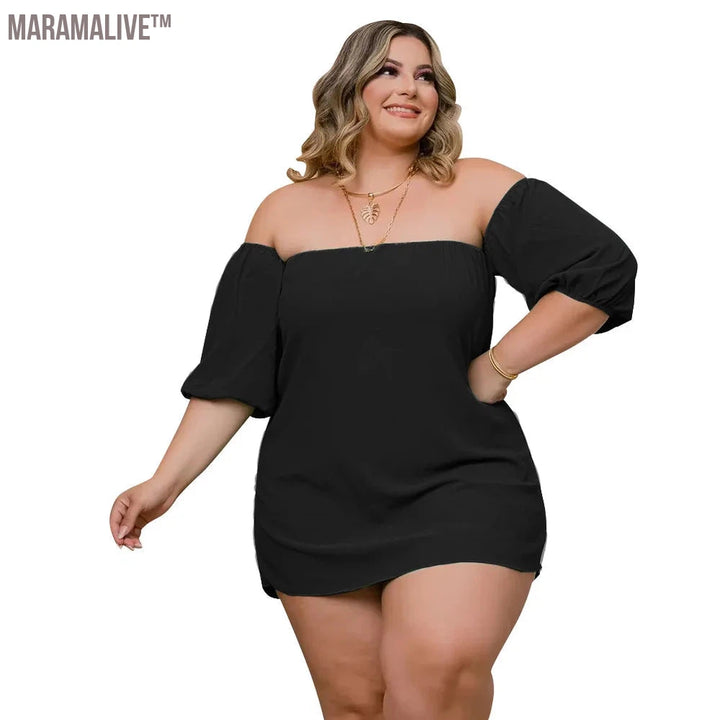 XL-5XL Plus Size Matching Sets Women Clothing 2023 Summer Short Sleeve Slash Neck Lose Sexy Casual Two Piece Sets Female Outfits