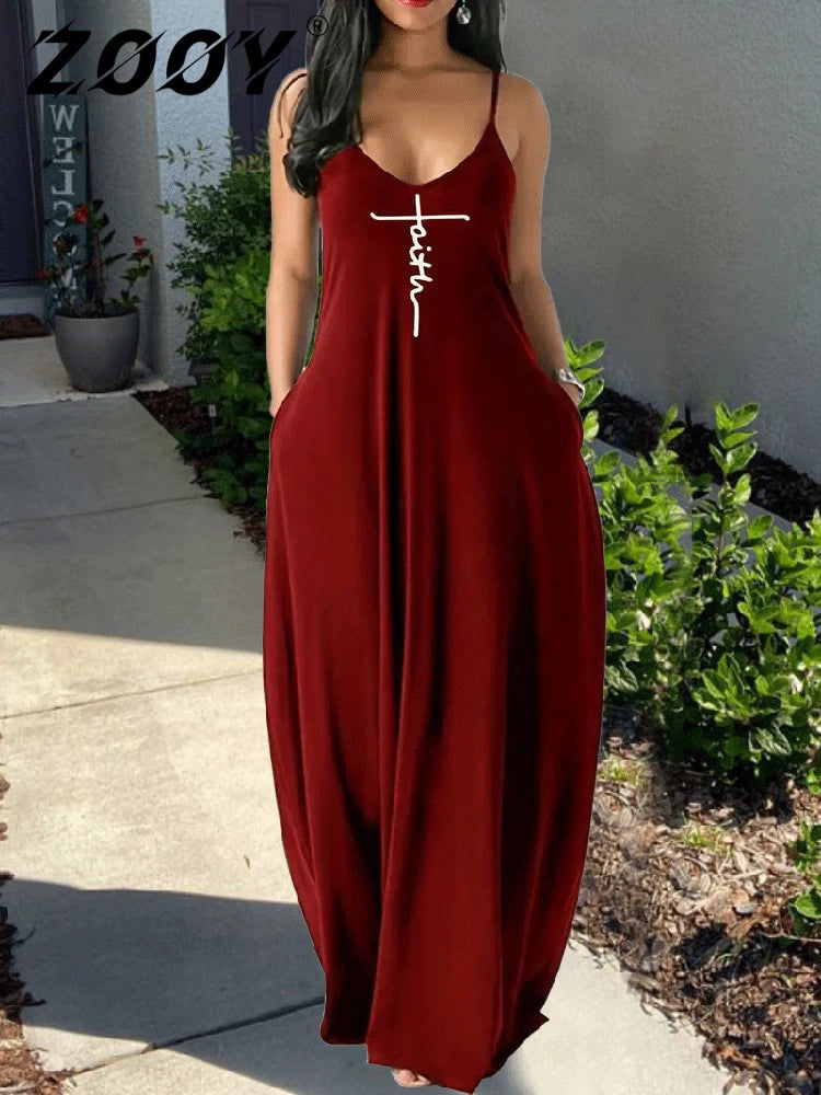 XXS-6XL Plus Size Suspender Dress for Women Casual Fashion Minimalist Letter Print Red Sleeveless Long Skirt Floor Skirt