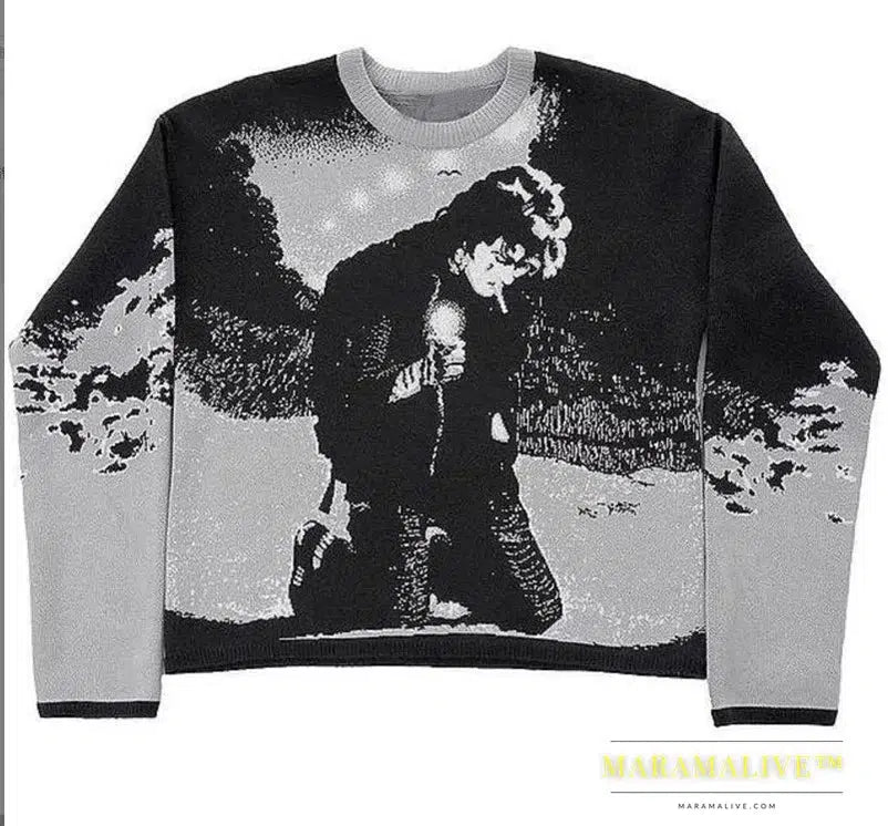 Y2K Goth Spider Web Print Pattern Long Sleeve Knit Men Pullover Autumn Winter Streetwear Casual Grunge Women Sweater