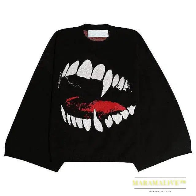 Y2K Goth Spider Web Print Pattern Long Sleeve Knit Men Pullover Autumn Winter Streetwear Casual Grunge Women Sweater