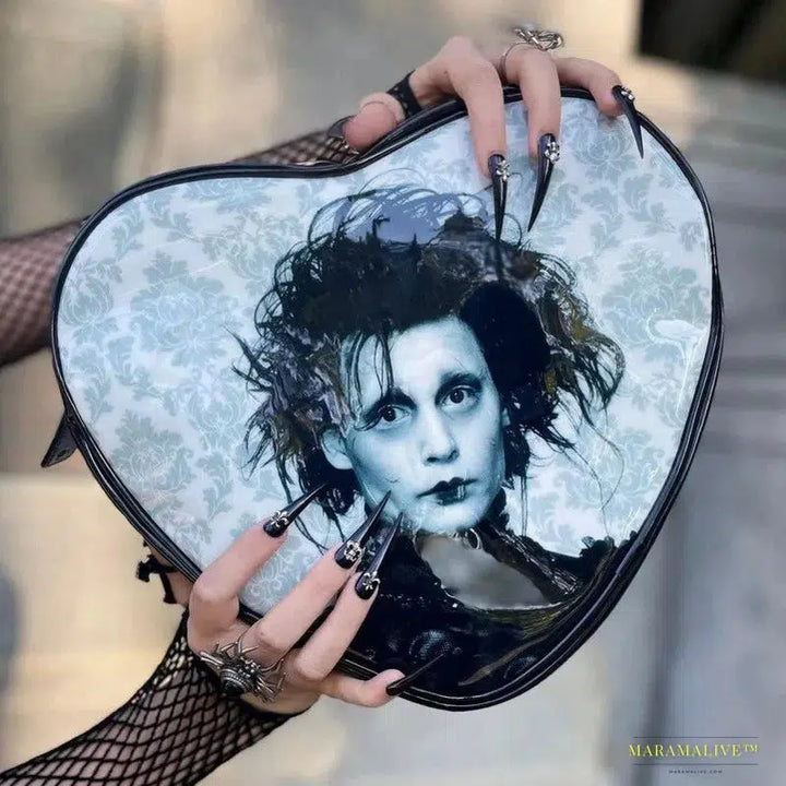 Y2K Gothic Heart Mini Backpack – Skull & Coffin Design, Iconic Punk Rock, Trendy Women's Designer Accessory