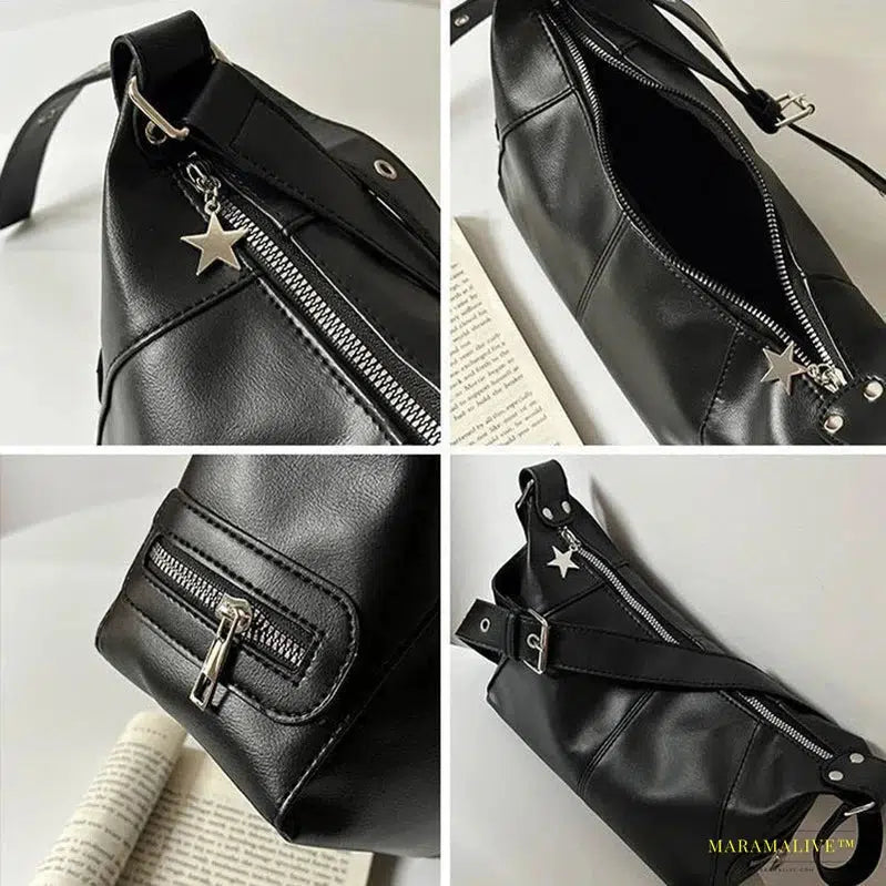 Y2K Gothic Star Girl Handbag - Black Vintage Harajuku Aesthetic Trendy Shoulder Crossbody Tote