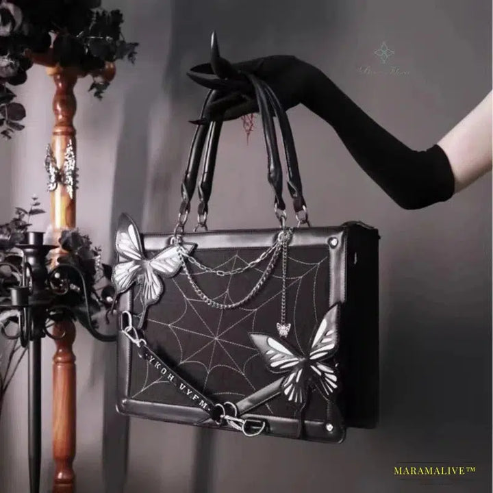 Y2K Labyrinth Butterfly Spider-Web Letter Chain Handbag: Transparent DIY Ita Bag, Vintage Gothic Lolita Tote