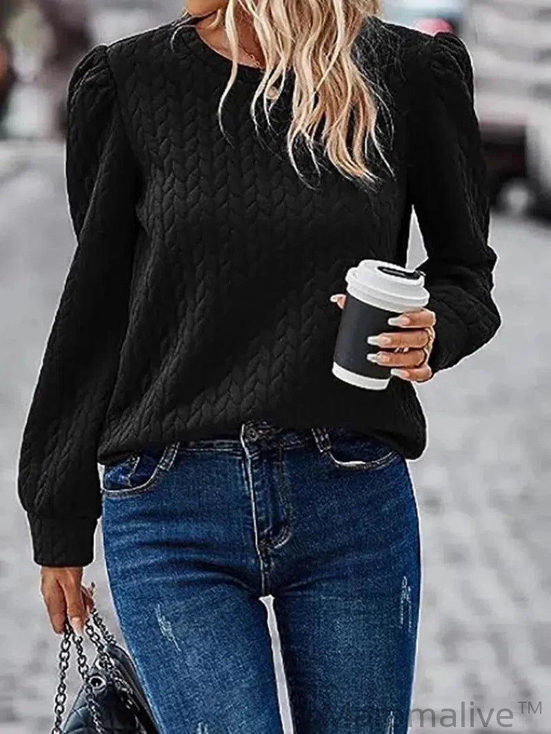 Y2K Women Long Sleeve Sweatshirt Fall Winter Female Solid Color Casual Long-Sleeved Round Neck Jogging Sweatshirt