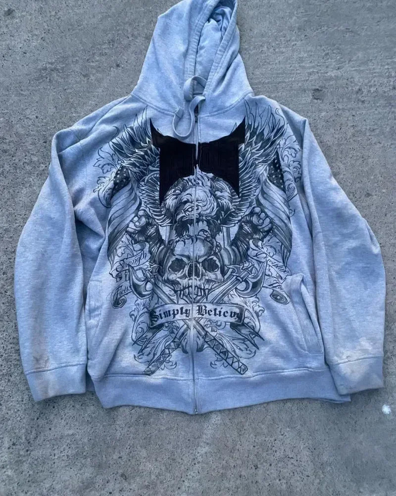 Y2k Hoodie High Quality Gothic Skull Printing Hip Hop Casual Sweatshirt Women Men Selling Personality Retro Hoodies Streetwear