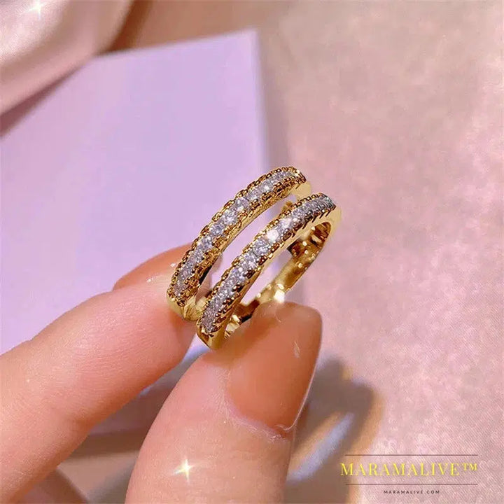 Yellow Gold Plated Rings Real 925 Silver D Color VVS1 Moissanite Ring Double Row Engagement Wedding Bands For Women Jewelry Gift