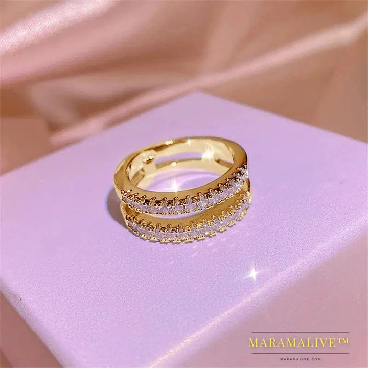 Yellow Gold Plated Rings Real 925 Silver D Color VVS1 Moissanite Ring Double Row Engagement Wedding Bands For Women Jewelry Gift