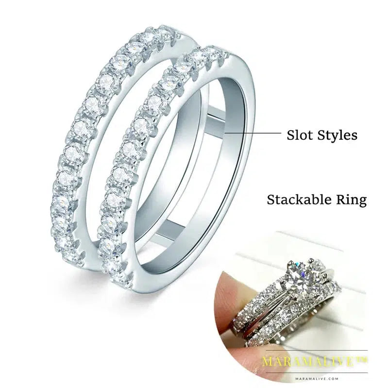 Yellow Gold Plated Rings Real 925 Silver D Color VVS1 Moissanite Ring Double Row Engagement Wedding Bands For Women Jewelry Gift