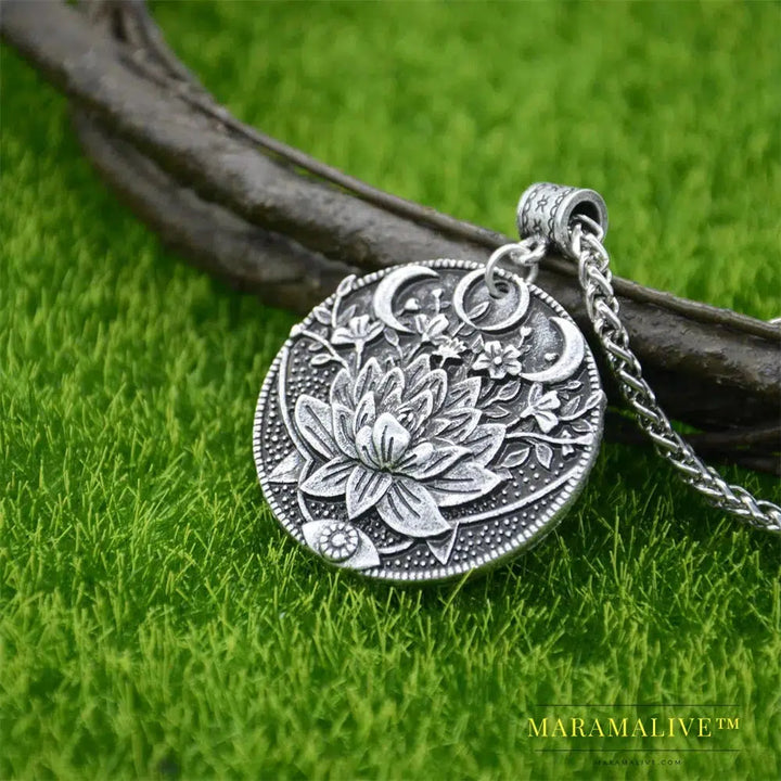 Yoga Spiritual KARMA Buddha Wiccan Lotus Flower Wicca Moon Necklace Men Women Accessories Witchcraft Witch Indian Jewlery