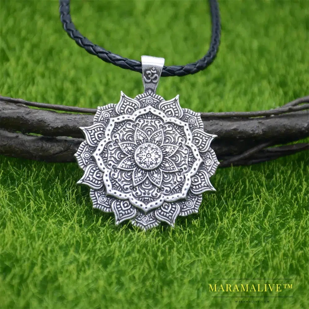 Yoga Spiritual KARMA Buddha Wiccan Lotus Flower Wicca Moon Necklace Men Women Accessories Witchcraft Witch Indian Jewlery