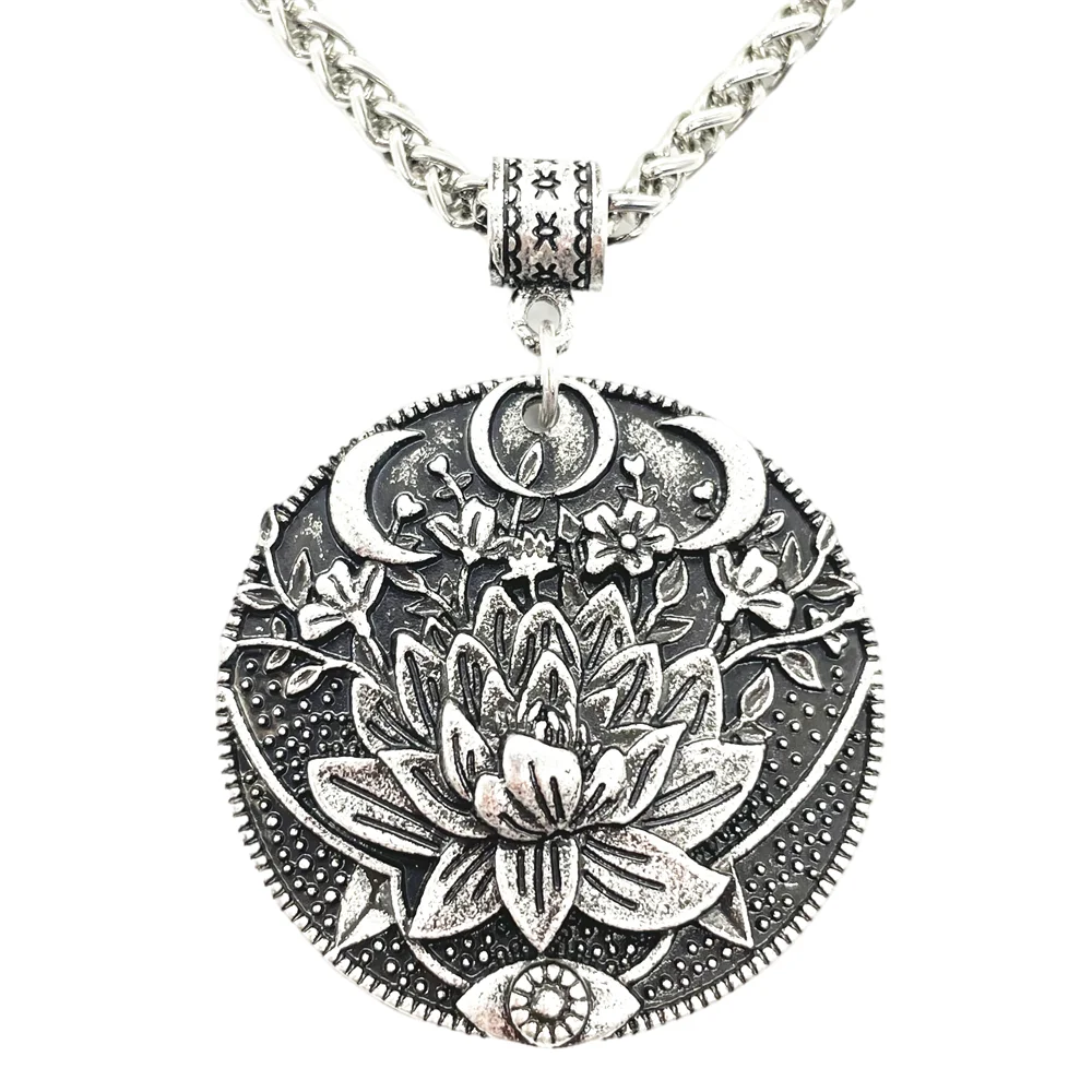 Yoga Spiritual KARMA Buddha Wiccan Lotus Flower Wicca Moon Necklace Men Women Accessories Witchcraft Witch Indian Jewlery