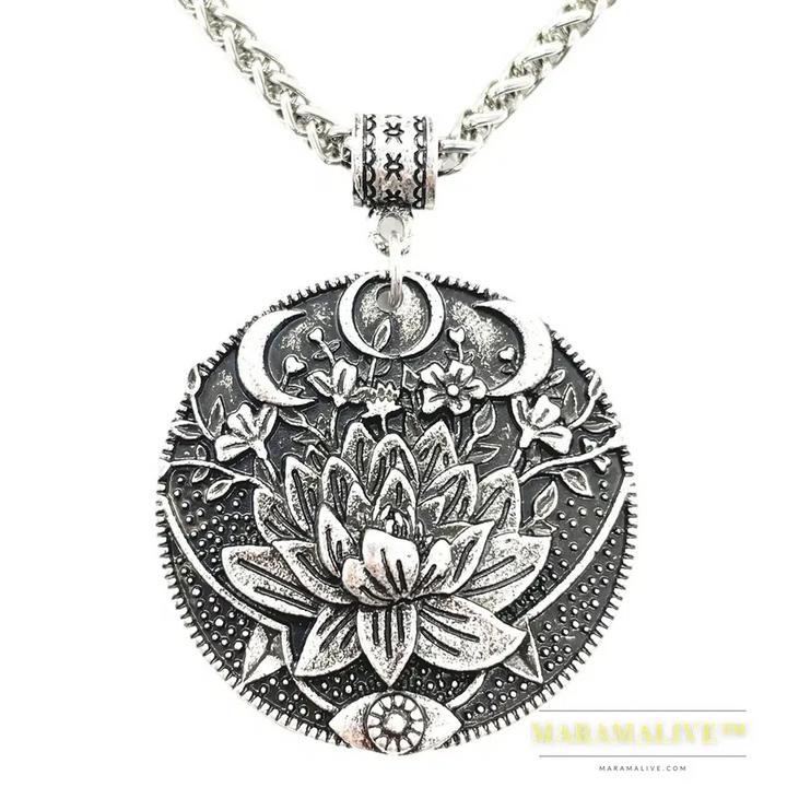 Yoga Spiritual KARMA Buddha Wiccan Lotus Flower Wicca Moon Necklace Men Women Accessories Witchcraft Witch Indian Jewlery