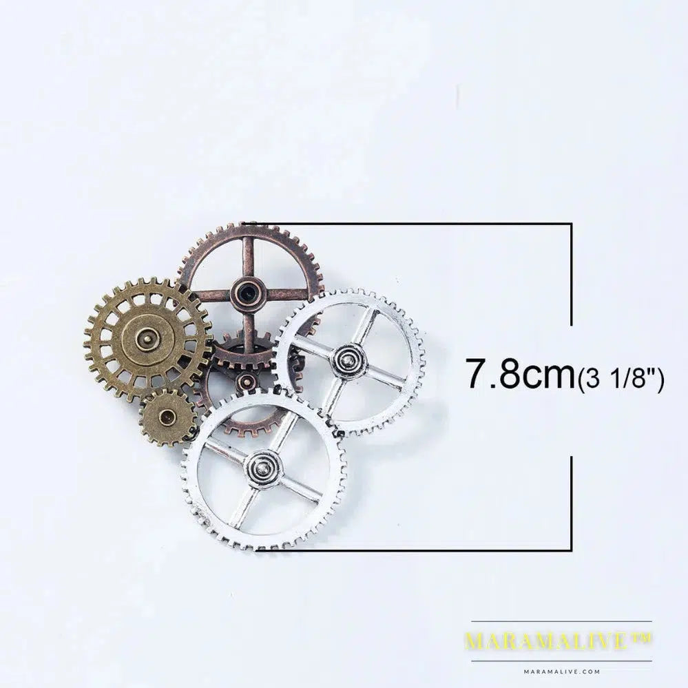 Zinc Based Alloy Silver Color & Antique Copper Steampunk Pin Brooches Gears Hollow 78mm x 78mm(3 1/8"), 1 Piece