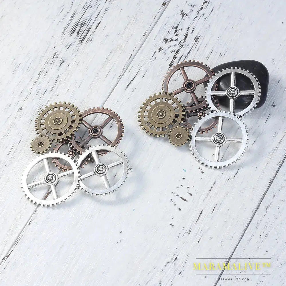 Zinc Based Alloy Silver Color & Antique Copper Steampunk Pin Brooches Gears Hollow 78mm x 78mm(3 1/8"), 1 Piece