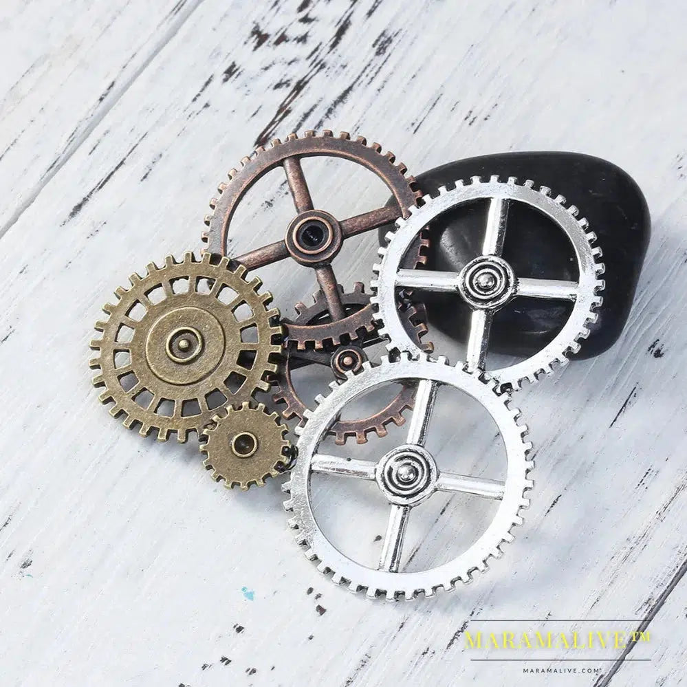 Zinc Based Alloy Silver Color & Antique Copper Steampunk Pin Brooches Gears Hollow 78mm x 78mm(3 1/8"), 1 Piece