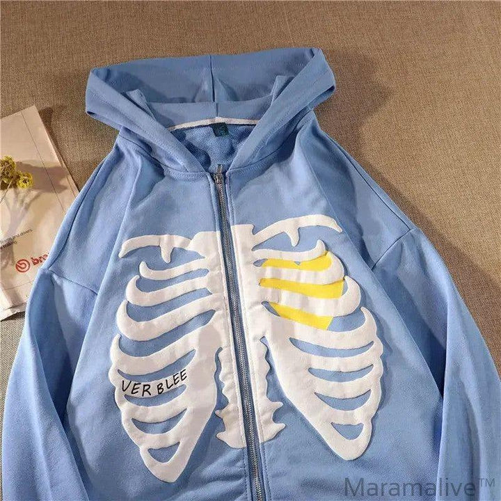 Zipper Hoodie Y2K goth Long Sleeve Sweatshirt Oversized Hooded Jacket Gothic Loose Streetwear Skull Anime Men Women