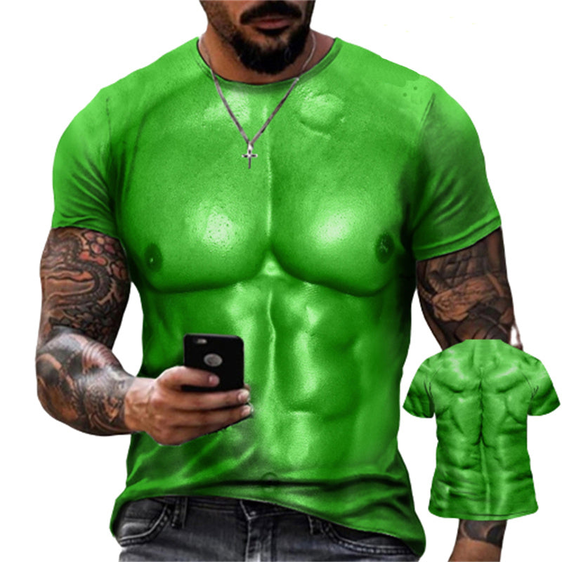 Summer Foreign Trade Summer Muscular Man 3D Digital Print T-shirt