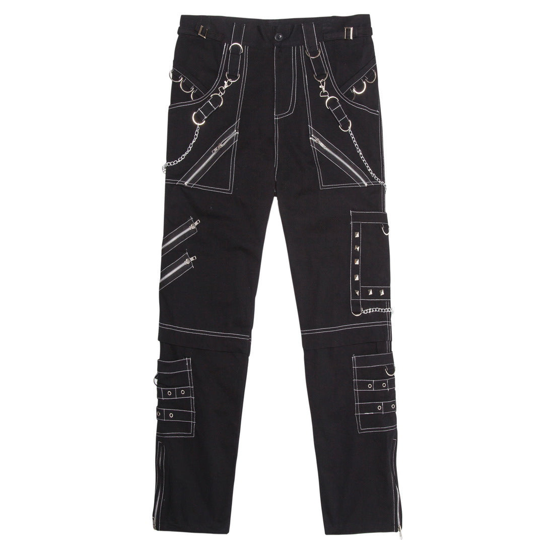 A punk man wearing black Personality Casual Pants Men's Gothic Pants from Maramalive™ with chains.