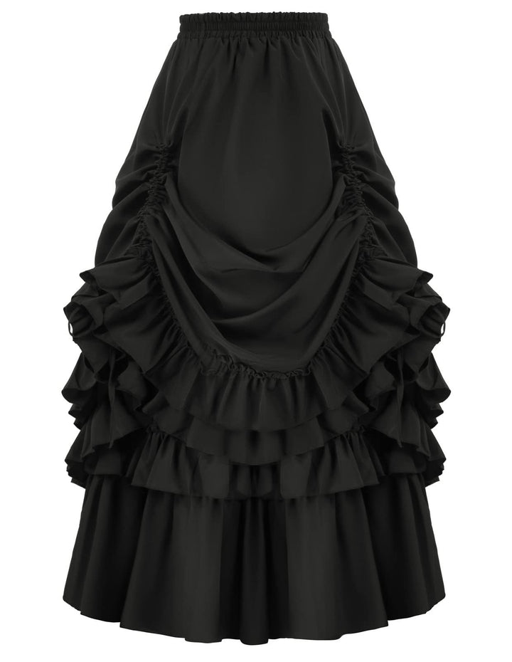 A black, brown and green Women's Vintage Gothic Victorian Skirt from Maramalive™ with ruffles.