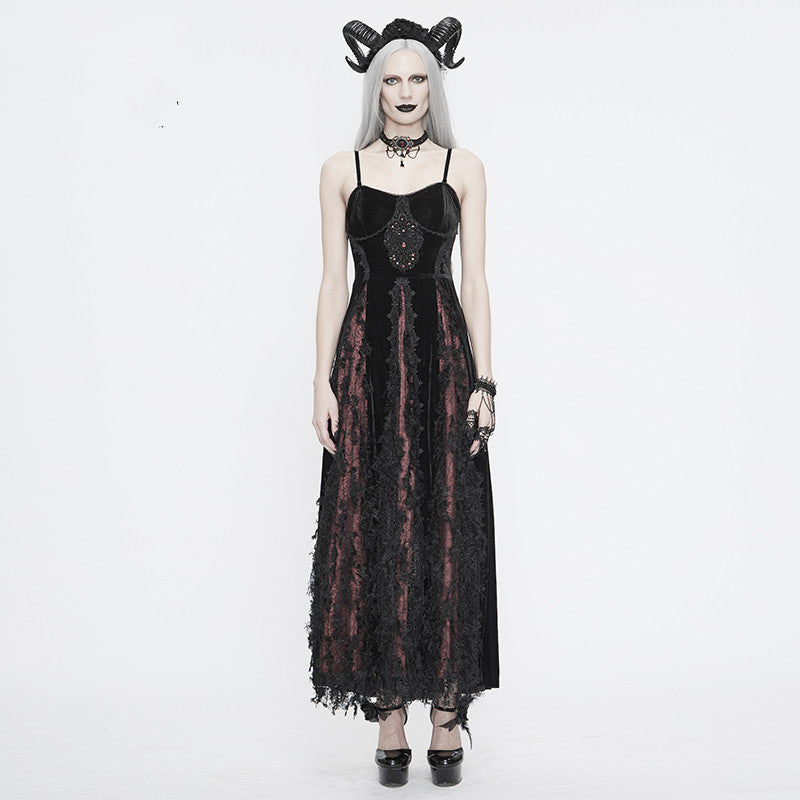 A woman in a Vintage Gothic Fashion Women's Sling Dress by Maramalive™ with cat ears.