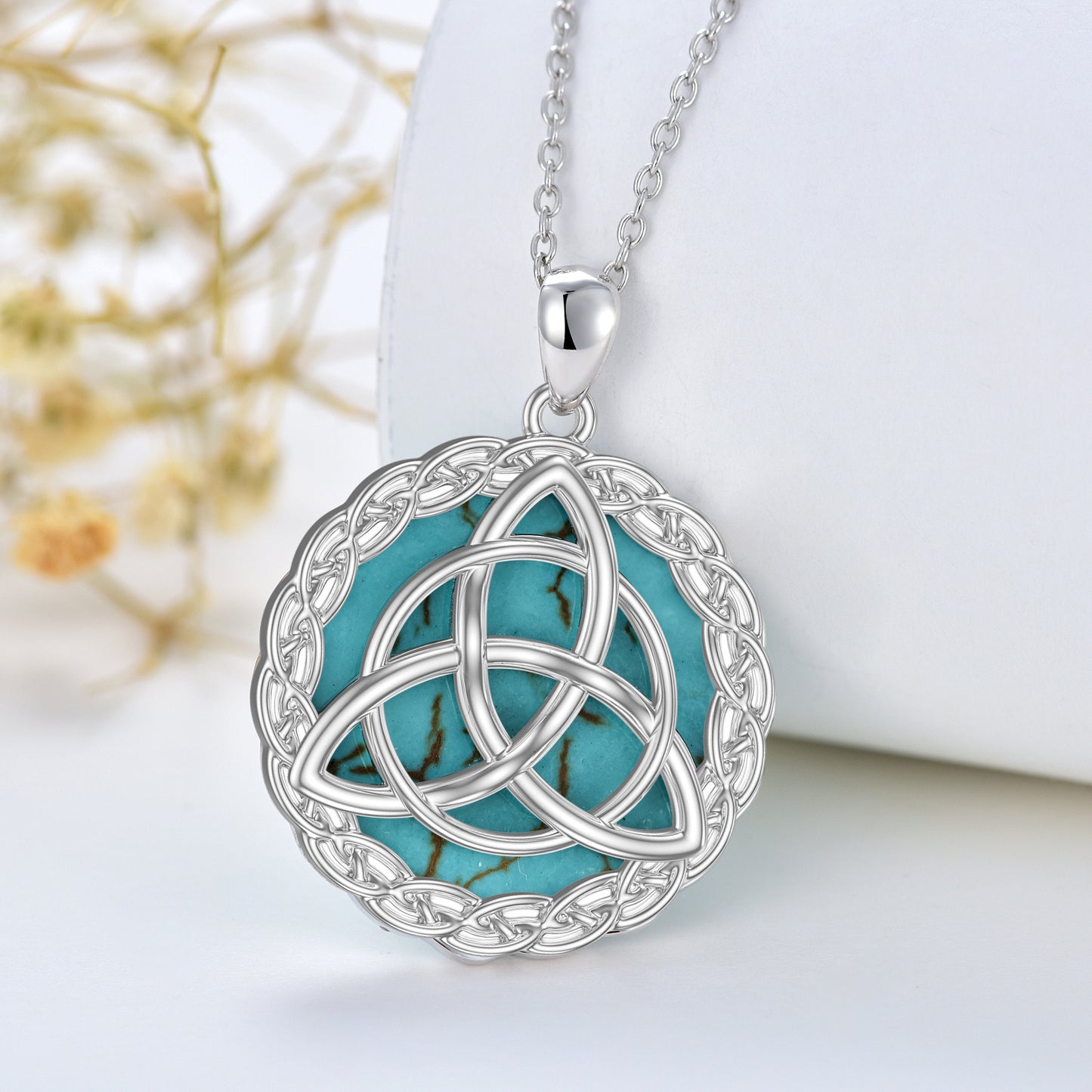 Celtic Necklace 925 Sterling Silver with Genuine Turquoise Trinity Knot Pendant Good Luck Irish Jewelry Gifts for Women