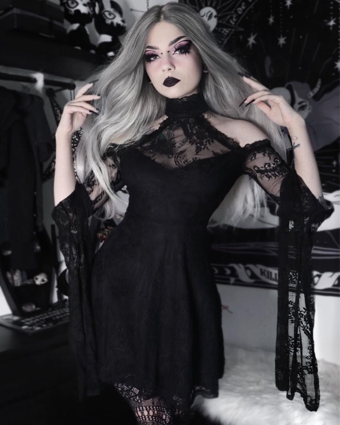 Maramalive™ Little Black Dress - Gothic Lace Panel Dress with Victorian elegance.