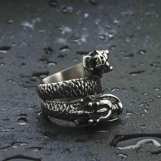 A Titanium Dragon Ring with a Maramalive™ dragon head on it.
