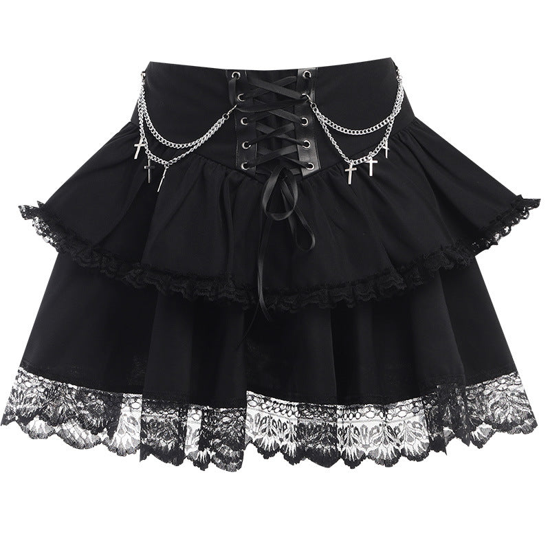 Halloween Autumn New High Waist Lace-up Cross Chain Short Skirt For Women
