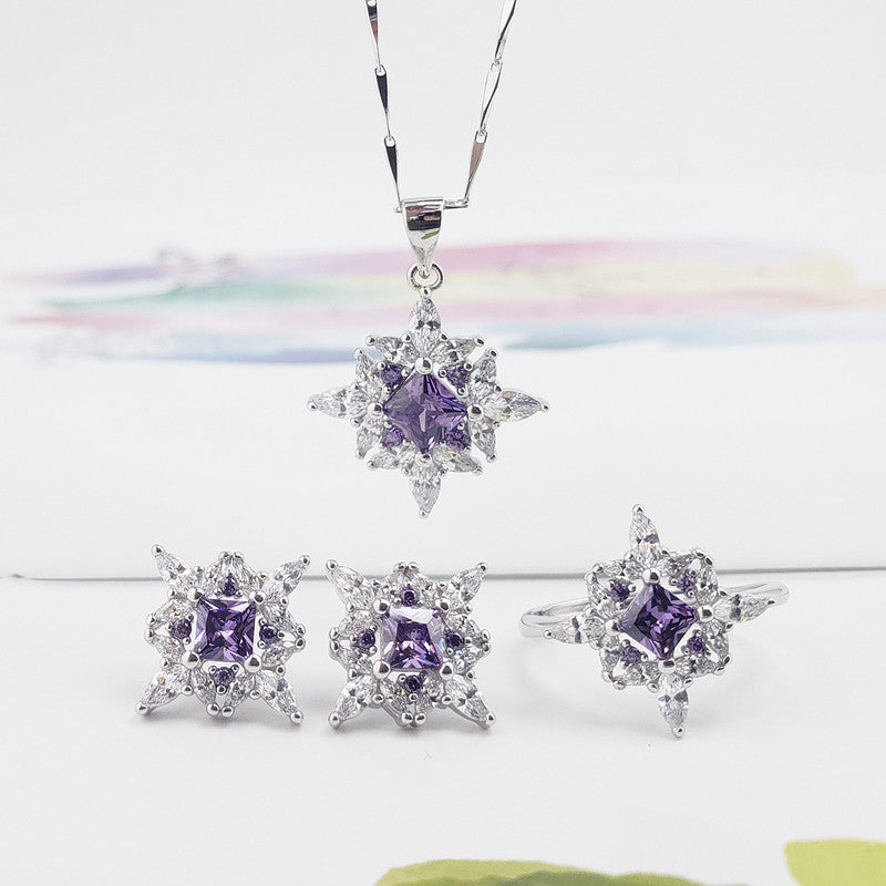 A purple Maramalive™ amethyst and sterling silver jewelry set with white diamonds.