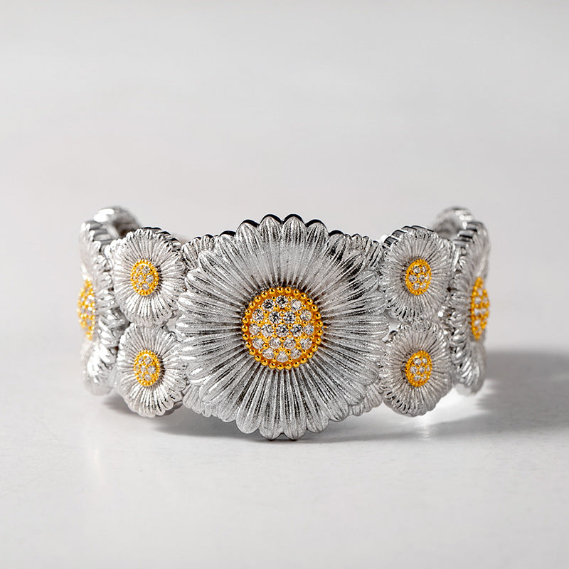A silver and yellow Vintage Italian Lace cuff bracelet by Maramalive™.