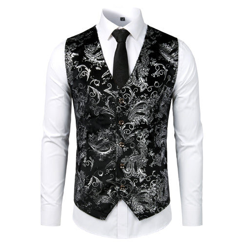 Steampunk Gold Vest for Groomsmen Silver on Black