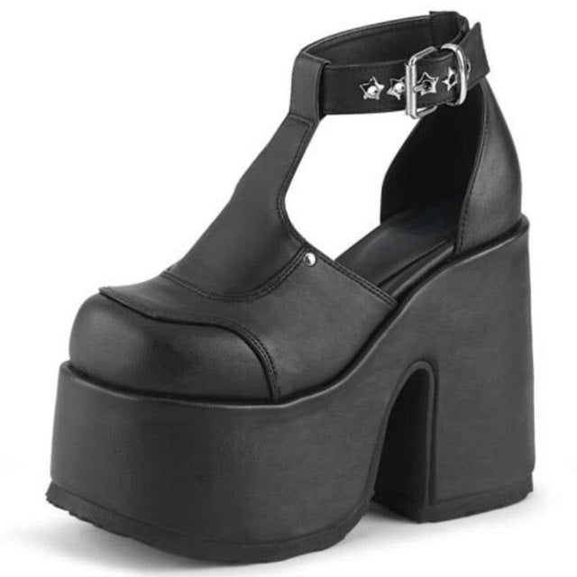 Gothic style platform women's boots Black 
