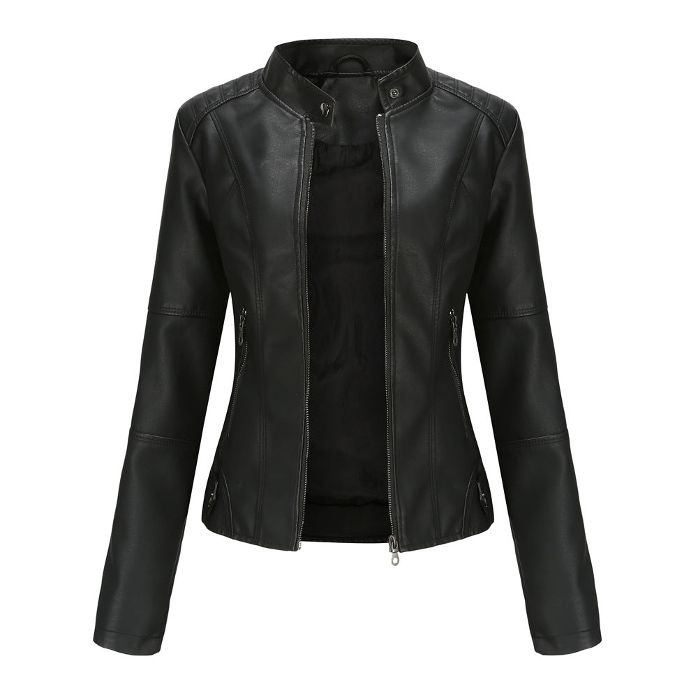 Maramalive™ Biker Oversized Stand Collar Ladies Vegan friendly Leather Jacket in different colors.