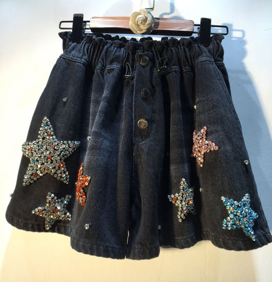 Heavy Industry Diamond-studded Beads Five-star High Waist  Shorts Female