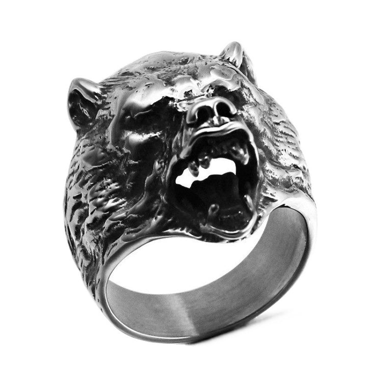 A Maramalive™ men's stainless steel ring with a Wolf Head on it.