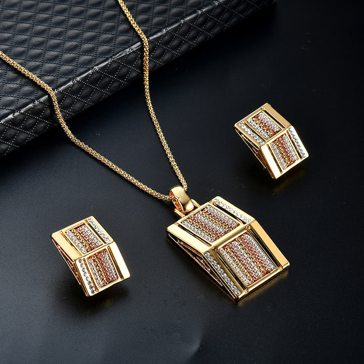 A Maramalive™ Square Two-piece Alloy Jewelry necklace and earring set.