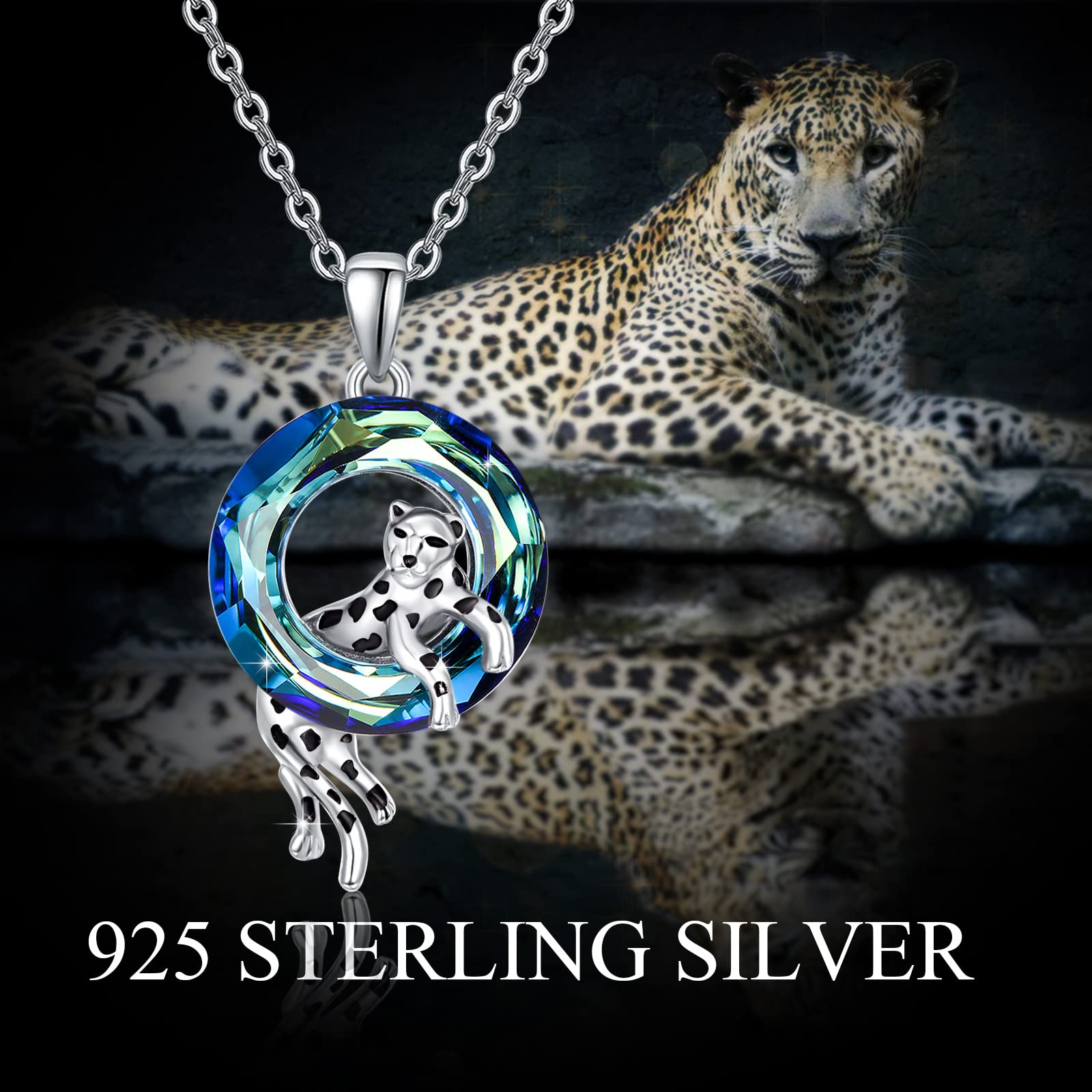 A Maramalive™ necklace with a Swarovski crystal and a cheetah.
