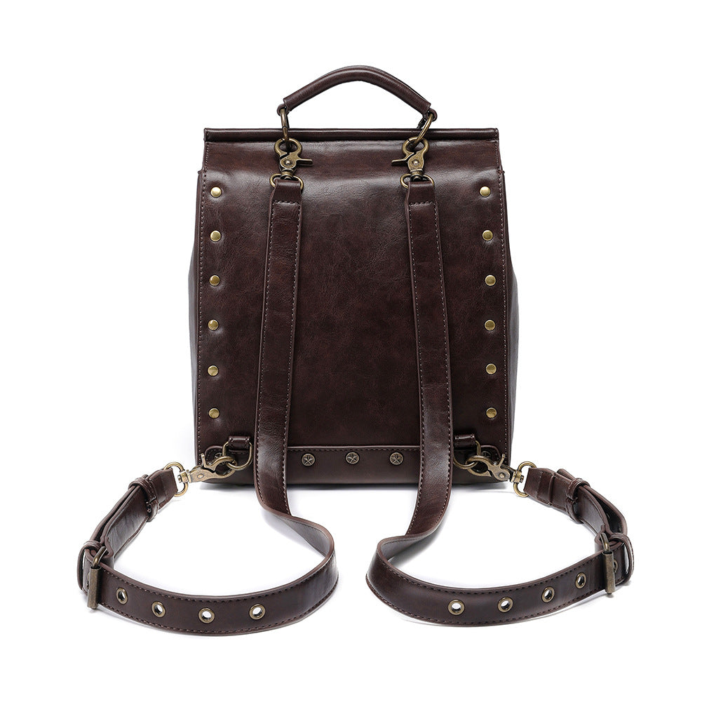 A Maramalive™ Women's Fashion Industrial Retro backpack with an iPad.