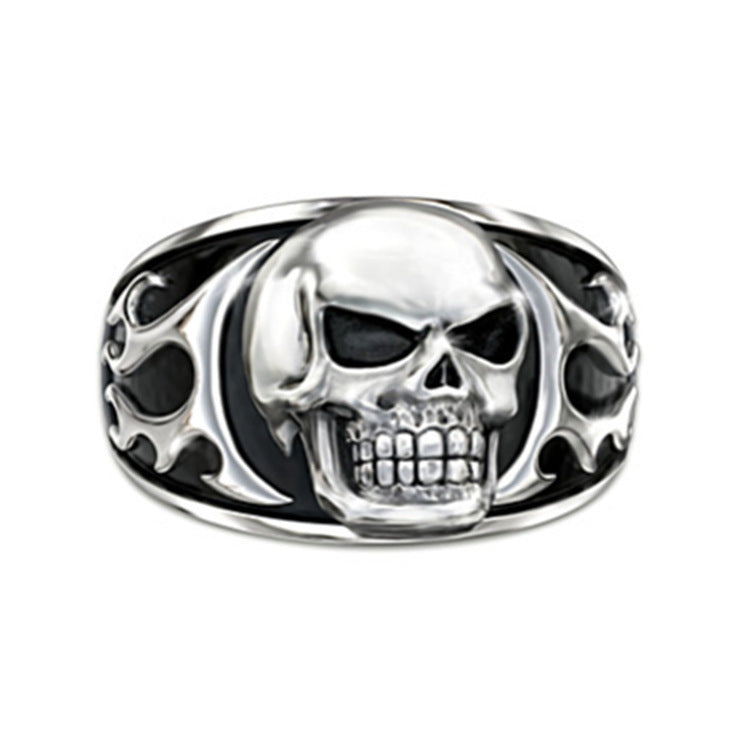 A Gothic Style Punk Rock Men's Ring with a skull and flames on it, by Maramalive™.