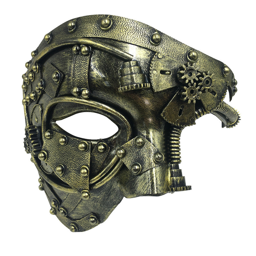 A couple of Maramalive™ Halloween Steampunk Masquerade Party Half Face Masks sitting on top of a table.