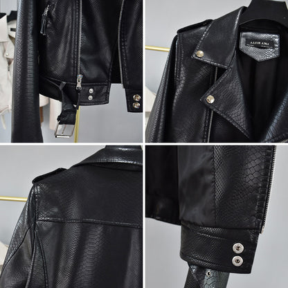 A group of Maramalive™ Retro Faux Leather Textured Jacket - Vintage Vegan-Friendly Leather Coat Black