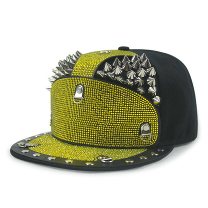 Punk Diamond Armor Tip Rivet Hip Hop Flat Brim Hat