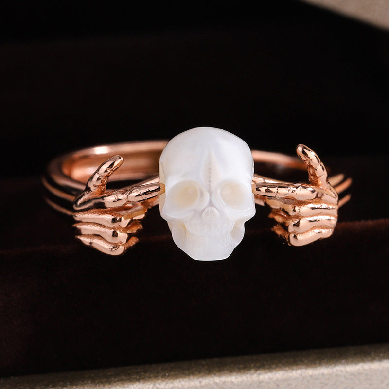 New Gothic Pearl Skull Head Women's Ring