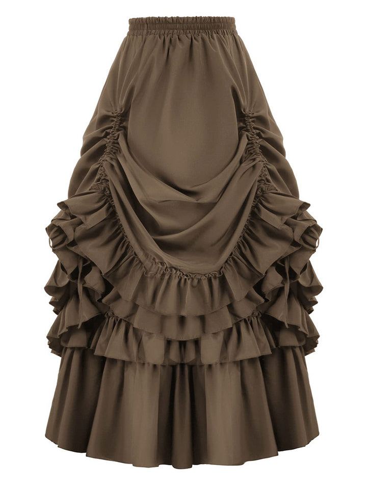 A black, brown and green Women's Vintage Gothic Victorian Skirt from Maramalive™ with ruffles.