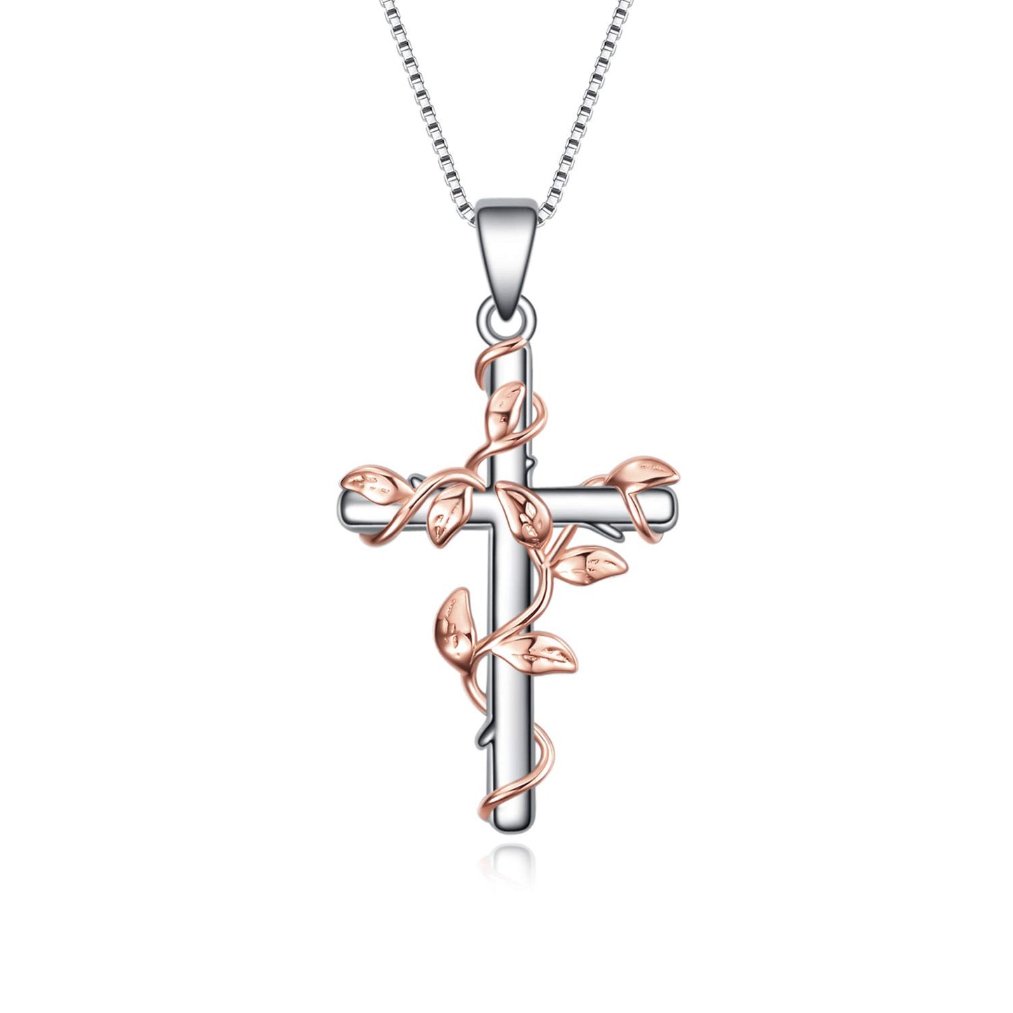 Sterling Silver Rose Flower Cross Pendant Necklace Jewelry Gifts