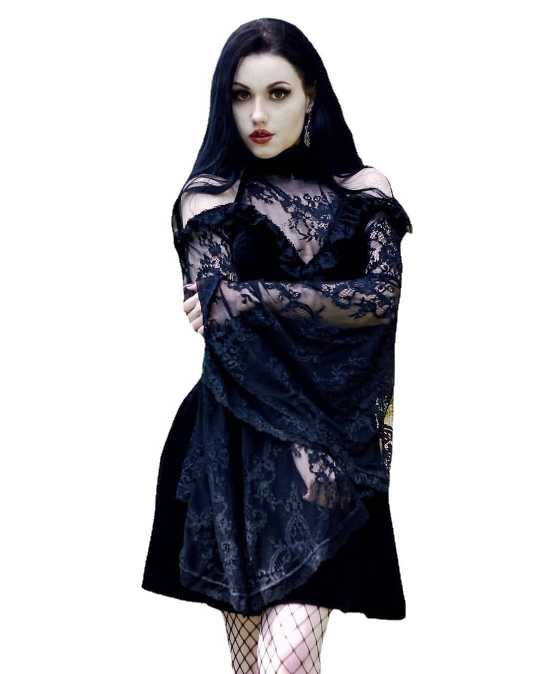 Maramalive™ Little Black Dress - Gothic Lace Panel Dress with Victorian elegance.