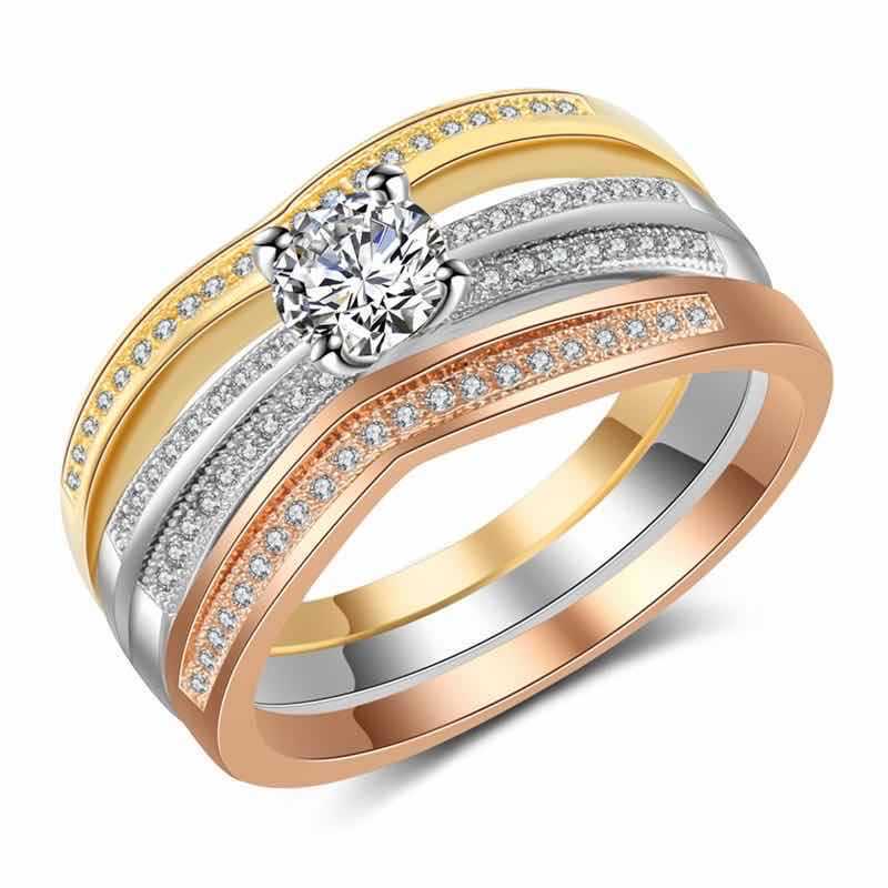 European And American Tri-color Mixed Diamond Ring