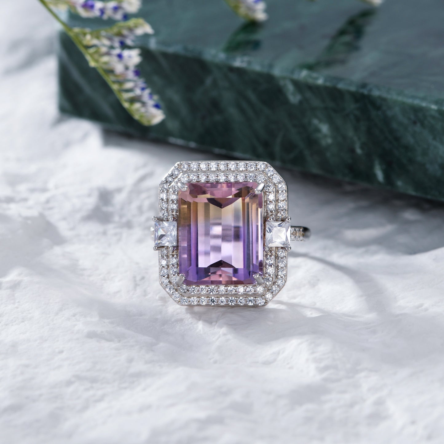 Sterling Silver Purple Crystal Birthstone Amethyst Adjustable Ring
