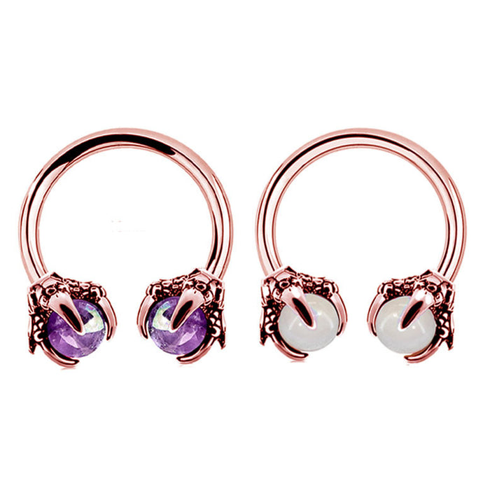 A pair of Dragon Claw Nose Ring Ornament Horseshoe Zircon Piercing Jewelry Ornament earrings with purple and blue crystals, stainless steel, by Maramalive™.