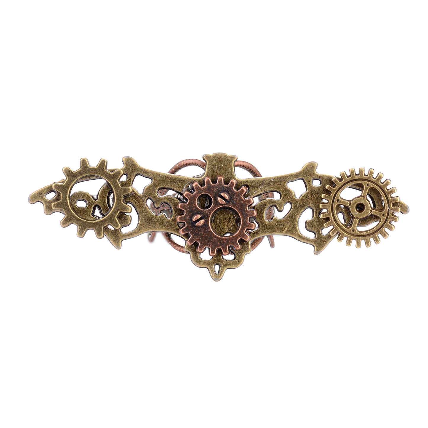 A woman's hand with a Retro Steampunk Bat Gear Ring by Maramalive™ on it.
